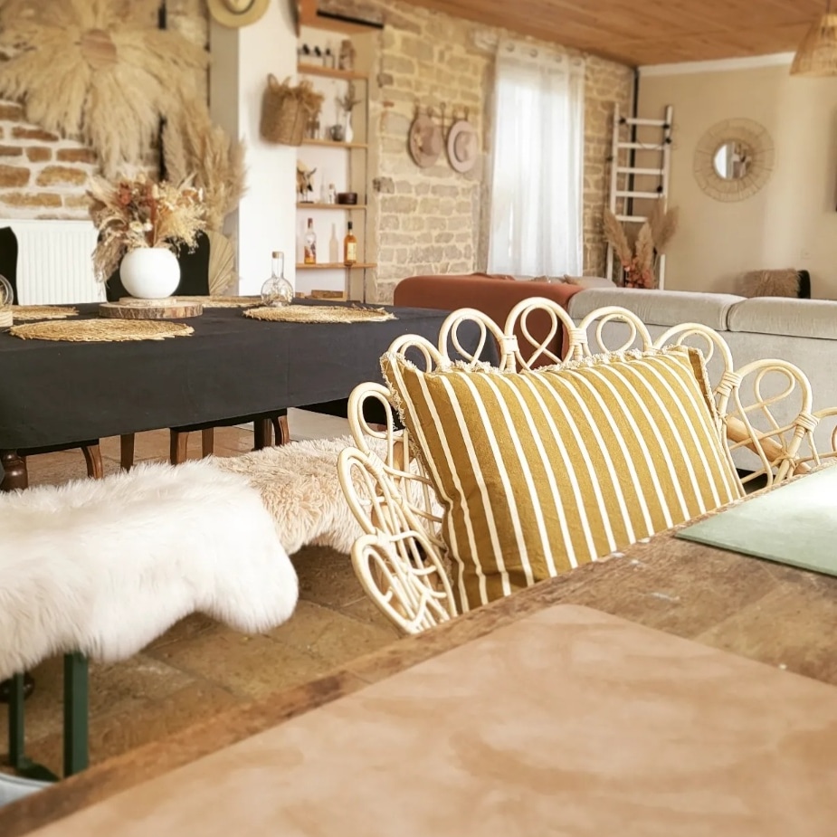 Fauteuil en Rotin & Coussin.